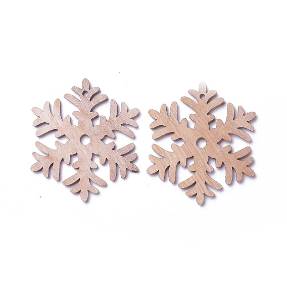 Undyed Wood Pendants, Snowflake