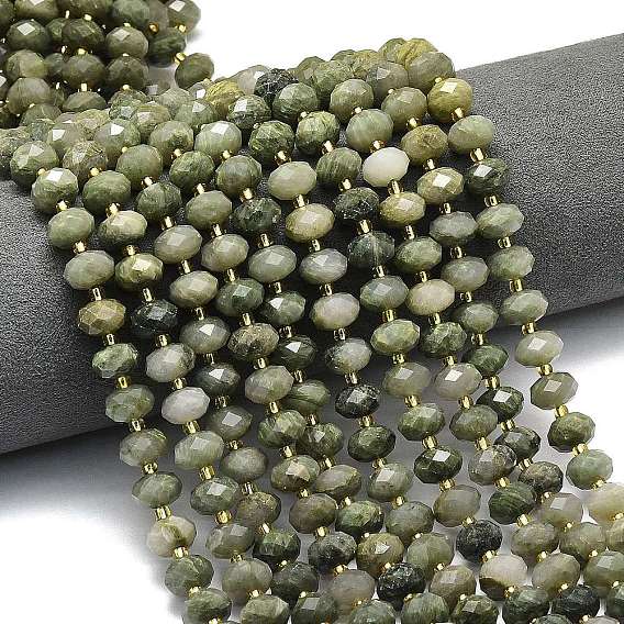 Нити бусин из натурального зеленого кроличьего меха и рутилированного кварца, граненые, рондель, с бисером