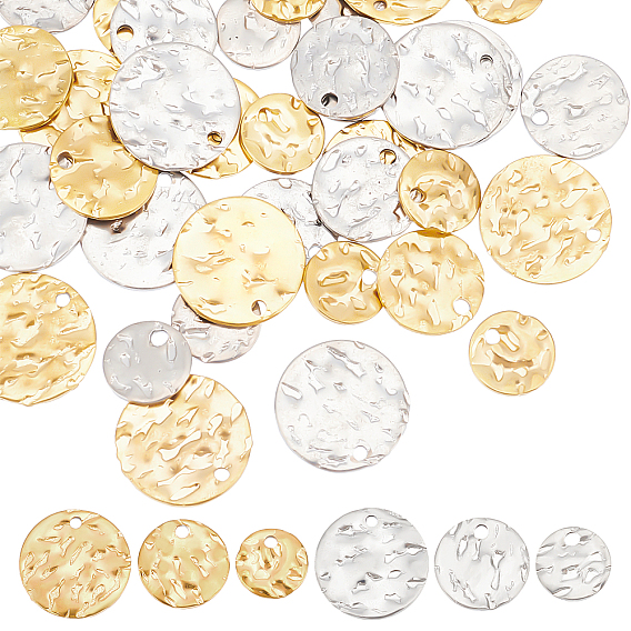 36Pcs 6 Style 304 Stainless Steel Charms, Textured, Flat Round