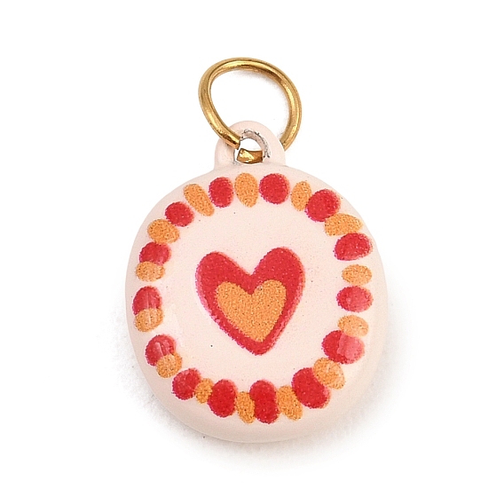 304 нержавеющей стальной эмали подвески, плоские круглые и сердечные подвески, с целью перехода в кольце, золотые