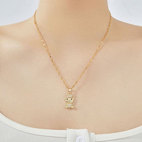 Мультяшный медведь корона латунные блестящие прозрачные кубические цирконии подвески ожерелья для ежедневного ношения подарок
