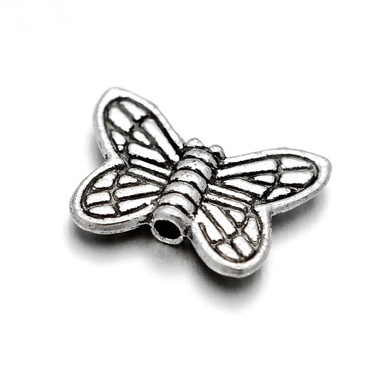 Vintage Alloy Butterfly Beads, 11x14x3mm, Hole: 1mm