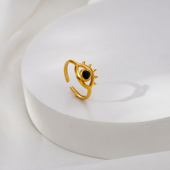 304 Stainless Steel Rhinestone Cuff Open Rings for Women, Evil Eye