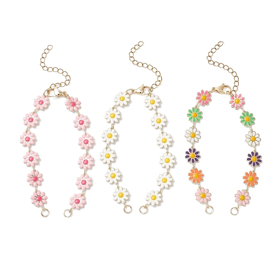 3 шт. 3 цвета латунь эмаль цветок звено цепи изготовление браслета, с 304 из нержавеющей стали Lobster Claw застежками, золотые