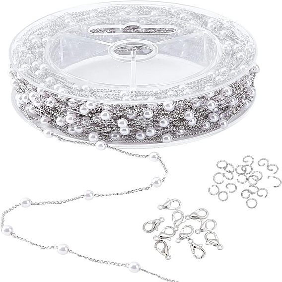 Наборы для изготовления ожерелий своими руками, в том числе 12 м ручной работы из латуни с круглыми цепочками из абс-пластика с имитацией жемчуга, Карабин-лобстер из цинкового сплава