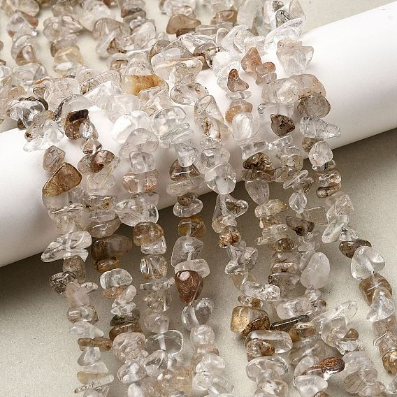 Натуральные разноцветные нити рутилированных кварцевых бусин, чип