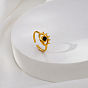 304 Stainless Steel Rhinestone Cuff Open Rings for Women, Evil Eye