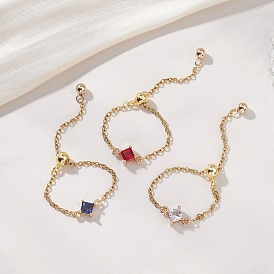 3 Регулируемые латунные ромбовидные звенья с инкрустацией из стекла и 304 Кольца из нержавеющей стали в виде цепочек, золотые