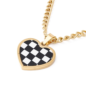 Heart with Lattice Pattern Acrylic Pendant Necklace, Ion Plating(IP) 304 Stainless Steel Jewelry for Women