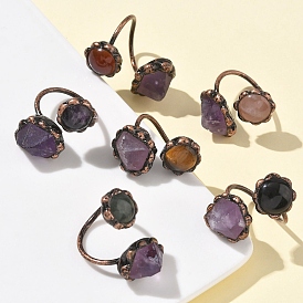 Кольца с натуральным аметистом и драгоценными камнями, манжеты из красной меди и латуни