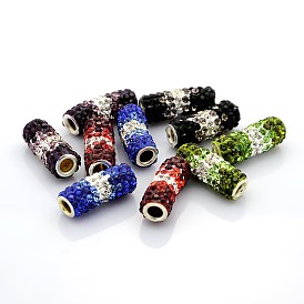Polymer Clay Grade A Rhinestone Tube Beads, with Double Brass Core