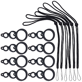 36Stück 3Stil Silikonringe mit 6Stück Polyester Halskette Lanyard Anti-Verlust-Anhängerhalter, für Stift, Telefon, Ausweisinhaber