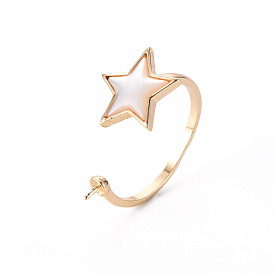 Настройки кольца для пальца манжеты из латуни, с естественной оболочке, для полуразрушенной бусины, без никеля , звезда