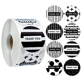 8 Patterns Round Dot Paper Self-Adhesive Thank You Stickers Rolls, Hot Stamping Gift Decals for Party Presents Decoration