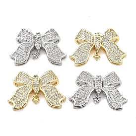 Brass Micro Pave Clear Cubic Zirconia Fold Over Clasps, Bowknot