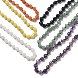 8mm Faceted Round Gemstone Beaded Necklaces, with Stainless Steel Lobster Claw Clasps