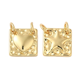 Rack Plating Brass Pendants, Cadmium Free & Lead Free, Real 18K Gold Plated, Square