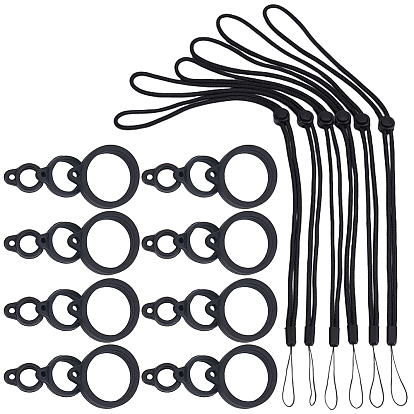 36Stück 3Stil Silikonringe mit 6Stück Polyester Halskette Lanyard Anti-Verlust-Anhängerhalter, für Stift, Telefon, Ausweisinhaber