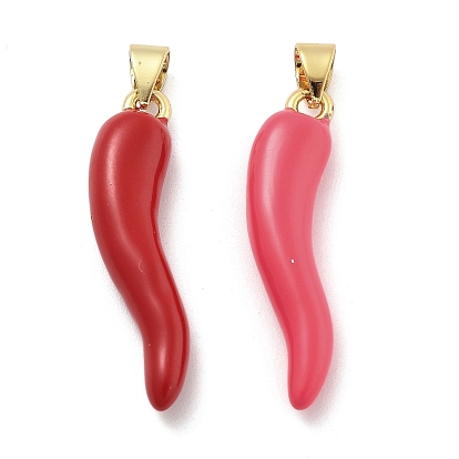 Латунь эмаль подвески, без кадмия, без никеля и без свинца, рог изобилия / итальянский рог корничелло амулеты, реальный 18 k позолоченный