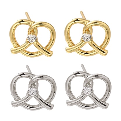 Серьги-гвоздики в форме сердца из латуни с микропаве из прозрачного кубического циркония, долговечный, без свинца и без кадмия