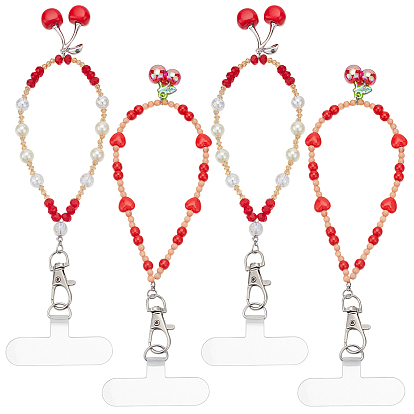 4шт 2 стиль стеклянные и акриловые мобильные ремешки, с патчем для шнурка для мобильного телефона из ТПУ, вишня