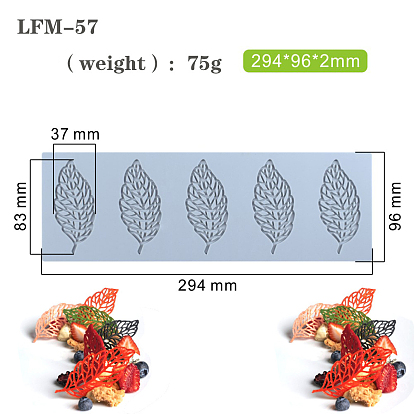 Rectangle Embossing Lace Fondant Moulds, with 5 Cavity Leaf Pattern, Lace Mat For DIY Cake Bakeware