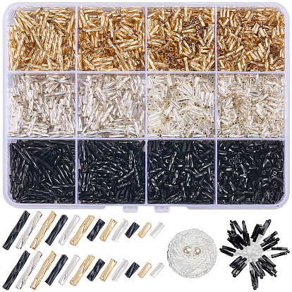 2610Pcs 12 Styles Glass Twisted Bugle Beads, Metallic Colours
