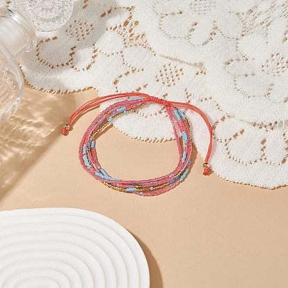 Adjustable Glass Bead Braided Bead Bracelets, Multi-strand Bracelets for Women