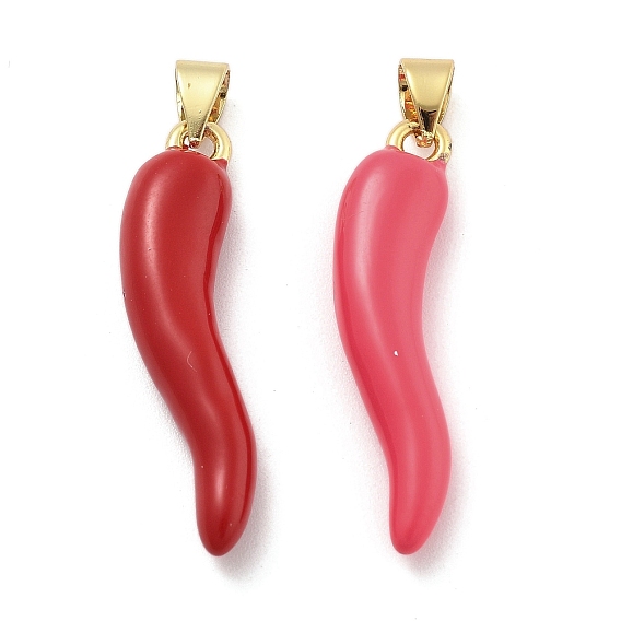 Латунь эмаль подвески, без кадмия, без никеля и без свинца, рог изобилия / итальянский рог корничелло амулеты, реальный 18 k позолоченный