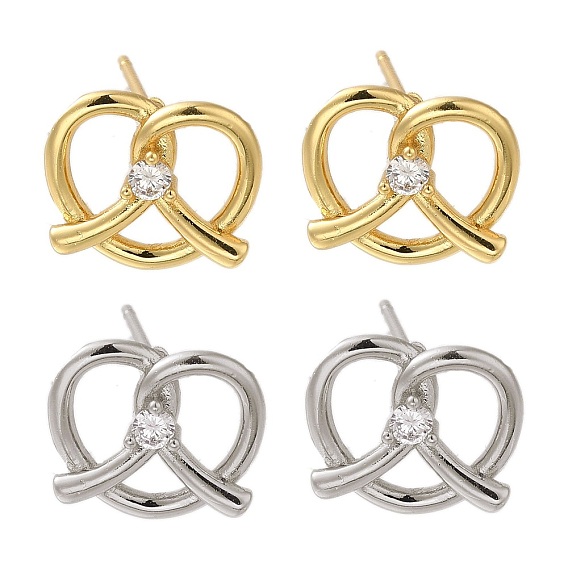 Серьги-гвоздики в форме сердца из латуни с микропаве из прозрачного кубического циркония, долговечный, без свинца и без кадмия