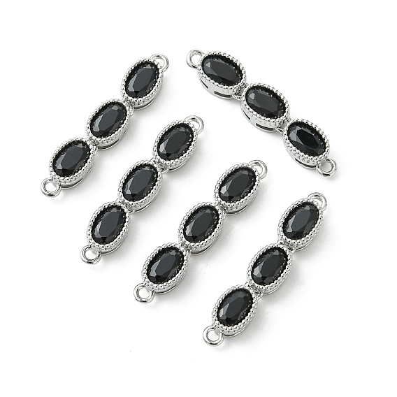 SHEGRACE Brass Pave Cubic Zirconia Triple Oval Links Connector Charms, Cadmium Free & Lead Free & Nickel Free
