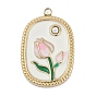 304 нержавеющей стальной эмали подвески, со стразами, овал с цветочной подвеской, реальный 18 k позолоченный, ионное покрытие (ip)