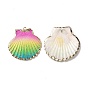 Spray Painted Natural Sea Shell Pendants, with Rack Plating Light Gold Tone Brass Loops, Shell Shape