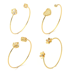 Clear Cubic Zirconia Cuff Bangles, Real 18K Gold Plated Brass Wristband