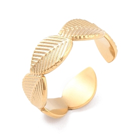 Ion Plating(IP) 304 Stainless Steel Leaf Open Cuff Ring for Women