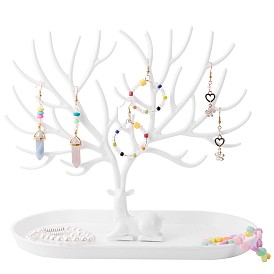 Support organisateur de bijoux, porte-arbre en bois de renne, avec plateau présentoir à bijoux, pour le stockage de bijoux de décoration à la maison (blanc)