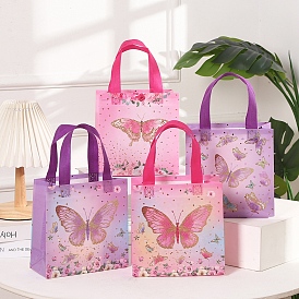 Thanksgiving Day Theme Non-Woven Waterproof Butterfly Print Bags, Heavy Duty Storage Reusable Shopping Bags, Rectangle with Handles