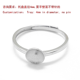 Adjustable Rhodium Plated 925 Sterling Silver Finger Ring Components