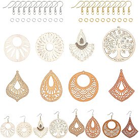 Nbeads DIY Wooden Dangle Earring Making Kits, Including 32Pc Dress & Geometry Wood Pendants, Brass Earring Hooks & Jump Rings