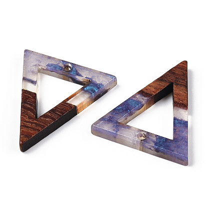 Transparent Resin & Walnut Wood Pendants, Hollow Triangle Charms