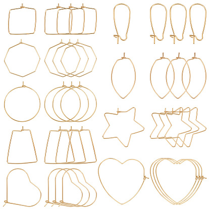 36piezas 9 hallazgos para aretes de aro de latón estilo, anillos encanto de cristal del vino, cable de oreja de riñón, hexágono y corazón y anillo y estrella y trapezoide