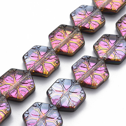 Electroplate Glass Beads Strands, Hexagon Snowflake