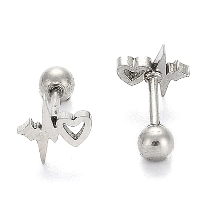 201 Stainless Steel Barbell Cartilage Earrings, Screw Back Earrings, with 304 Stainless Steel Pins, Heartbeat