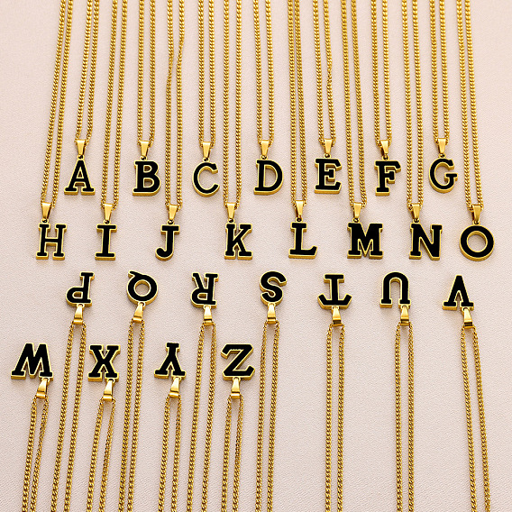 304 ожерелья из витой цепочки с подвеской из нержавеющей стали и черной эмалью, золотые