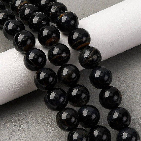 Нити железных бусин натурального синего тигрового цвета, круглые