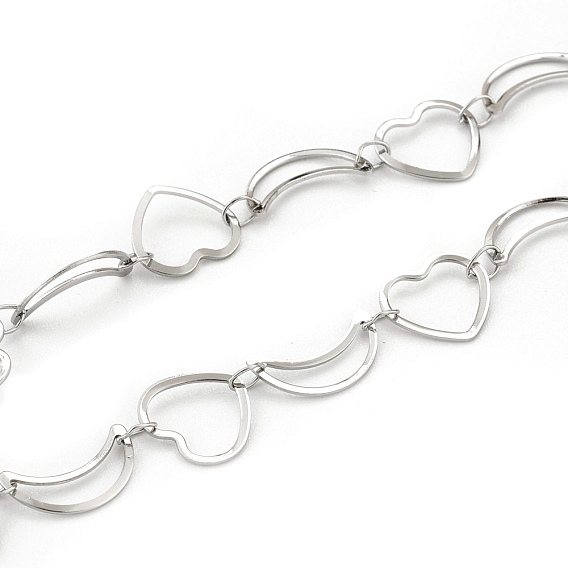 201 Stainless Steel Moon & Heart Link Chains, Soldered, with Spool