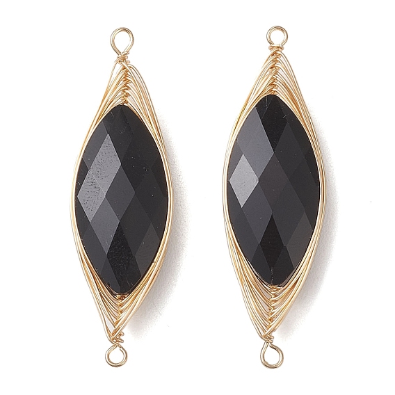 Подвески-коннекторы в виде граненых стеклянных конских глаз, с обмоткой из медной проволоки, золотой свет