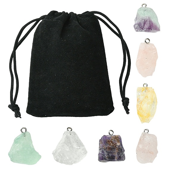 7 шт. 7 стили необработанные грубые подвески из натуральных драгоценных камней, самородки прелести, с платиновыми железными петлями