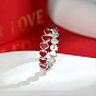 Platinum Rhodium Plated 925 Sterling Silver Heart Finger Rings, with Enamel