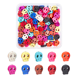 200Pcs 10 Colors Skull Synthetic Turquoise Beads Strands, Dyed